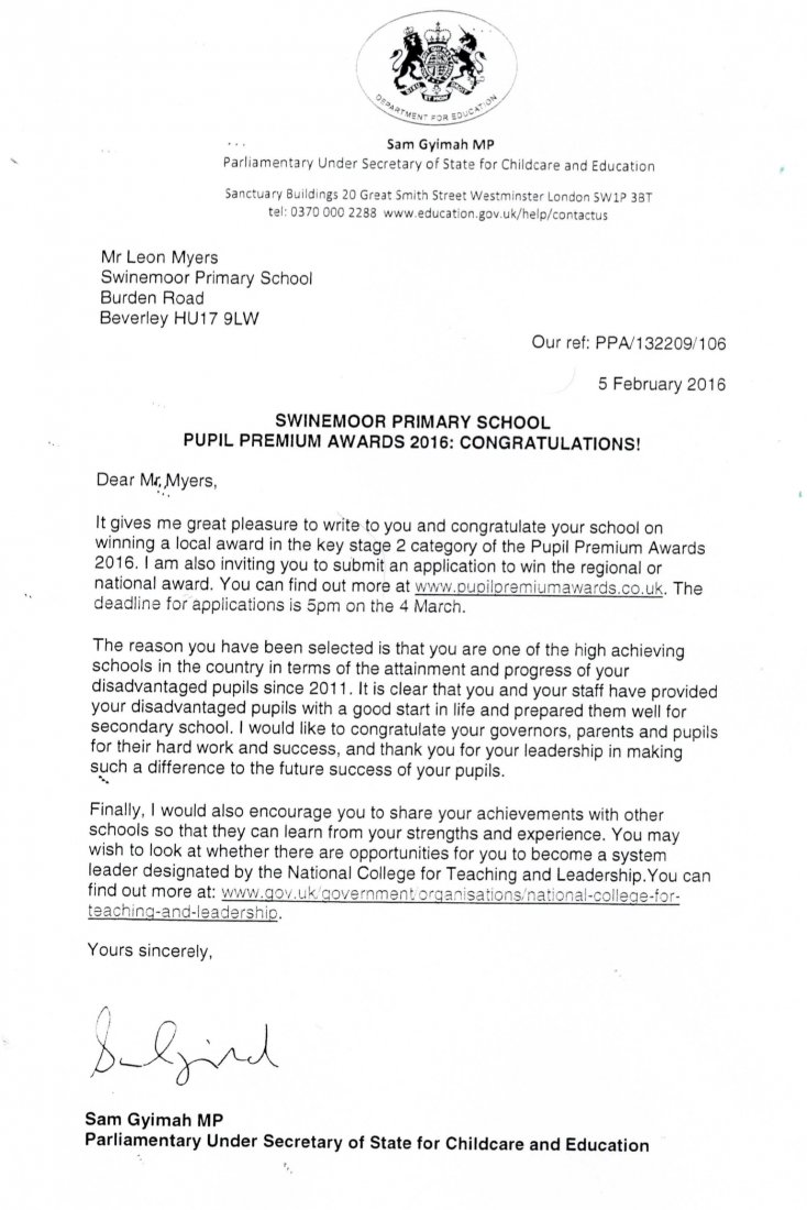 Letter from The Government | Swinemoor Primary School